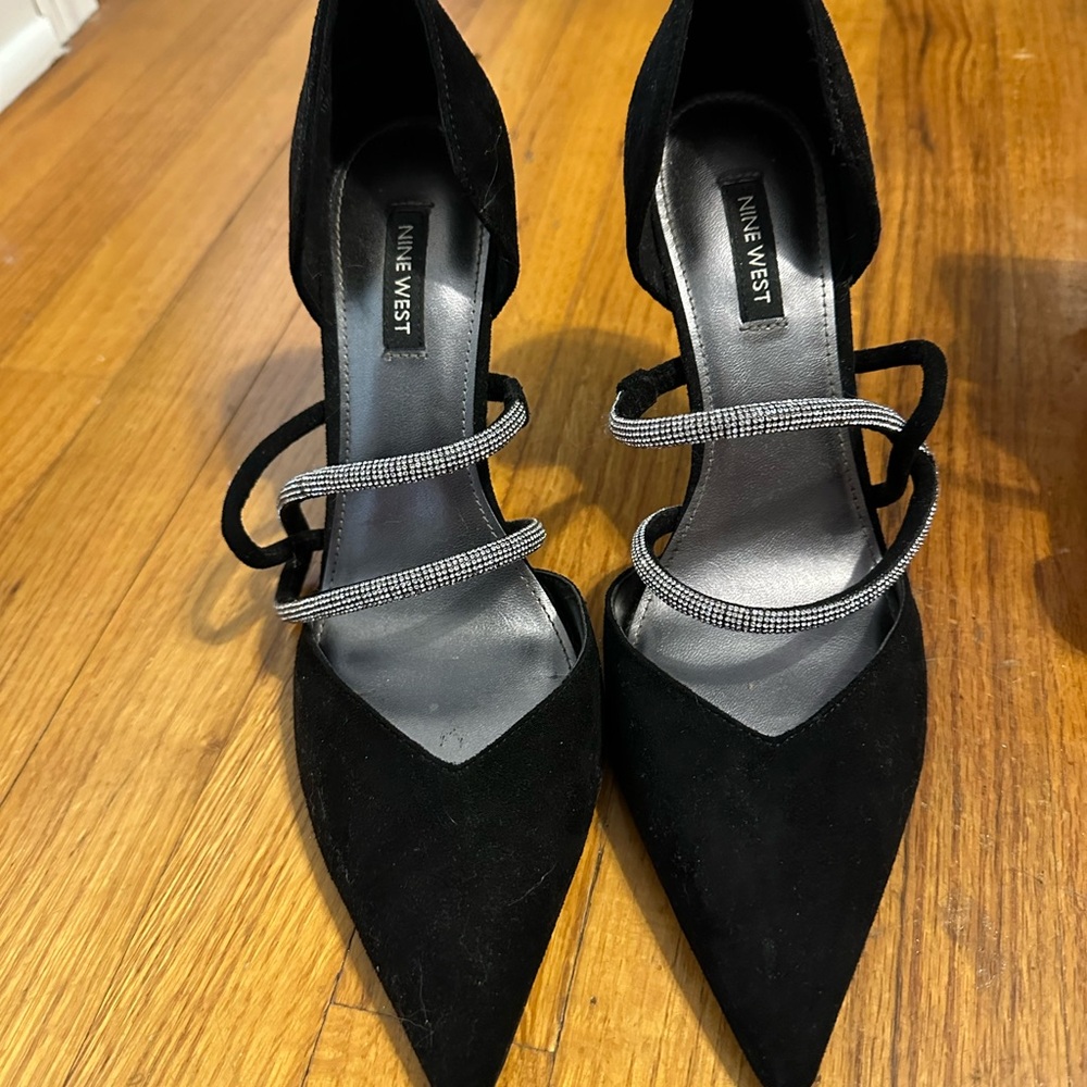 Nine West Black Heels with Silver Straps